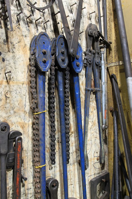 IMG 0050 
 Tools in railway engineering workshop. 
 Keywords: Tools Wrenches Chain Workshop Railway Engineering Engineer Restoration Repair Steam Train